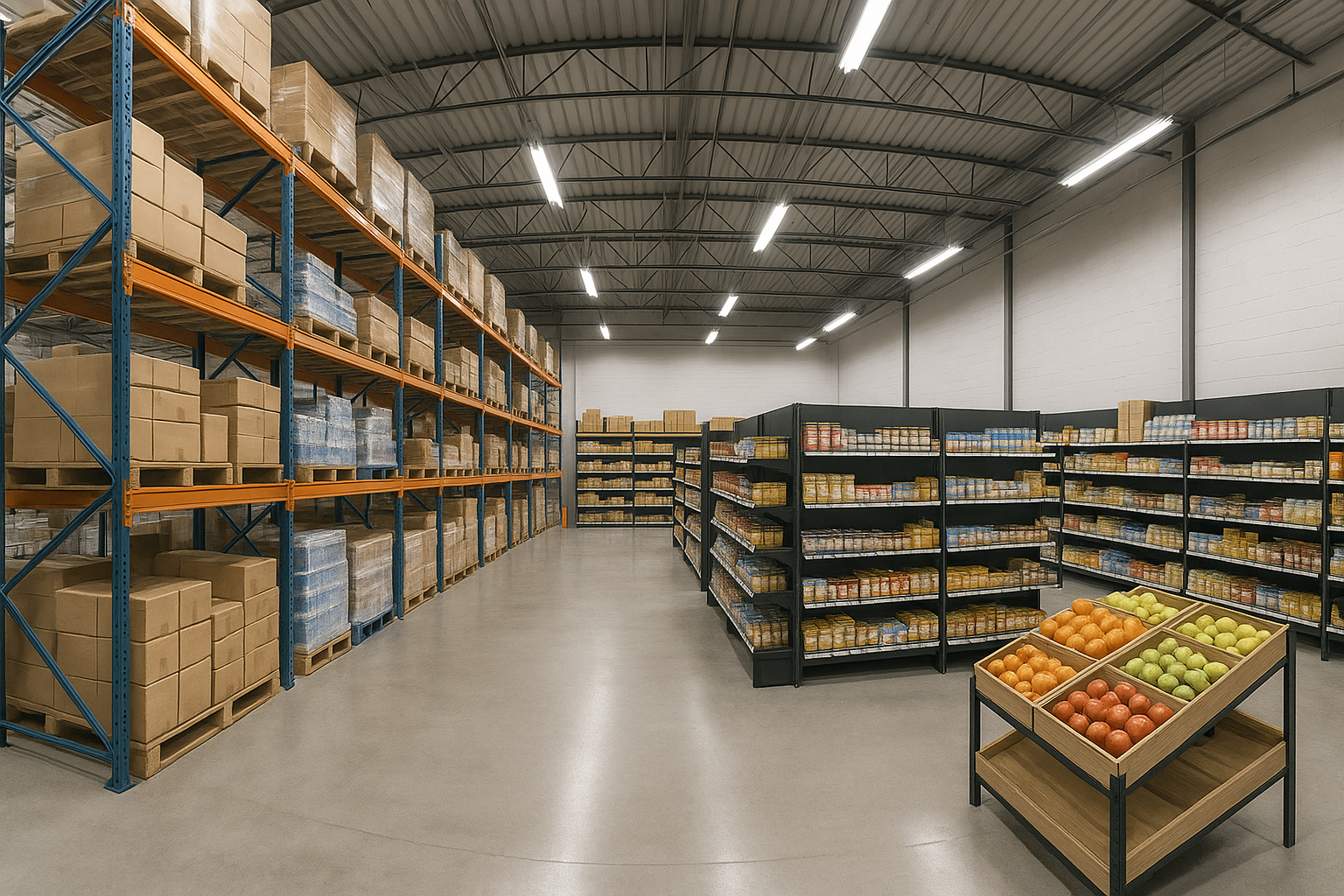 100*800px boyutlarında depo ve market raflarının yer aldığı bir ortam