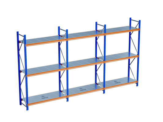 3 Katlı 3li Bitişik Endüstriyel Depo Raf Sistemi – Hafif Yük Rafı