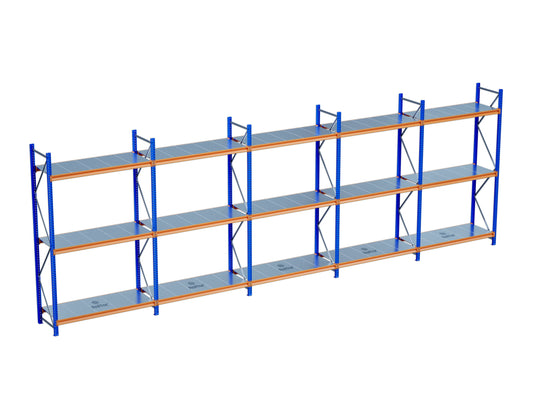 3 Katlı 5li Bitişik Endüstriyel Depo Raf Sistemi – Hafif Yük Rafı