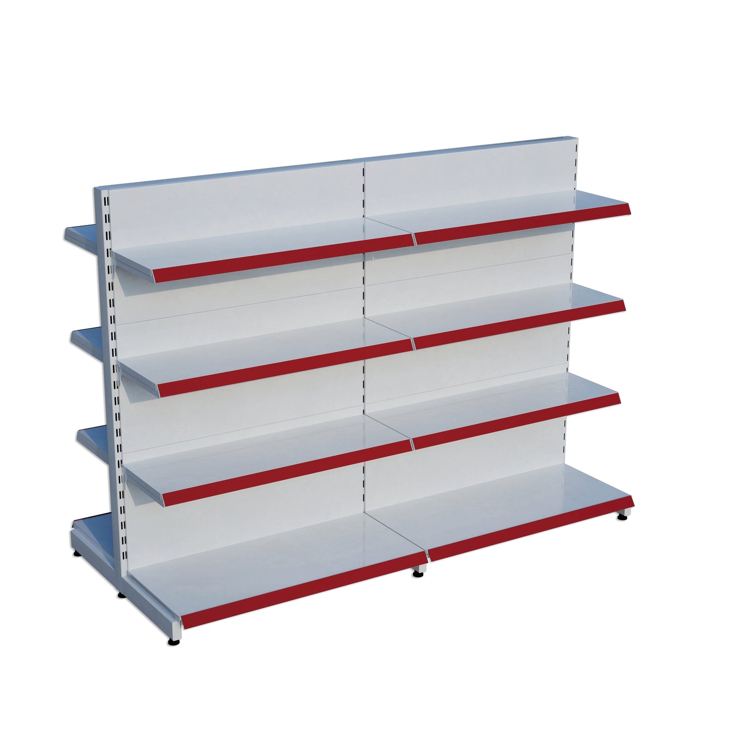 Beyaz Renk 4 Katlı Çiftli Orta Reyon | Market Rafı | PetShop Rafı | Kırtasiye Rafı Yükseklik H140 CM Yan Yana 2'li Birleşik