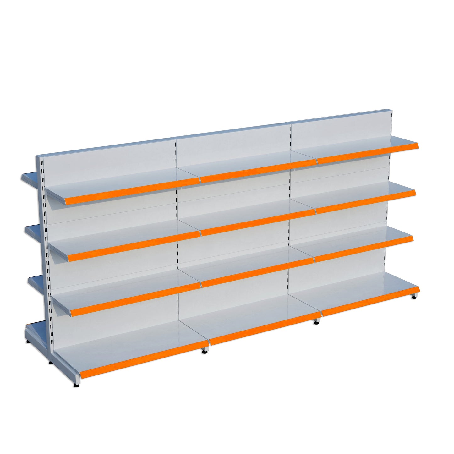 Beyaz Renk 4 Katlı Çiftli Orta Reyon | Market Rafı | PetShop Rafı | Kırtasiye Rafı Yükseklik H140 CM Yan Yana 3'li Birleşik