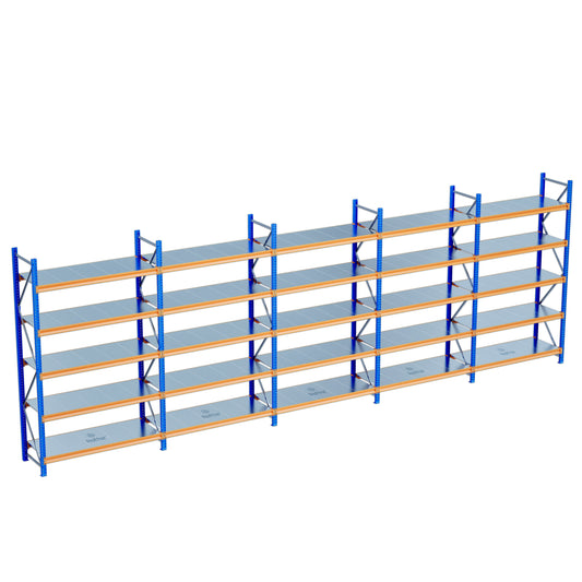 5 Katlı 5li Bitişik Endüstriyel Depo Raf Sistemi – Hafif Yük Rafı