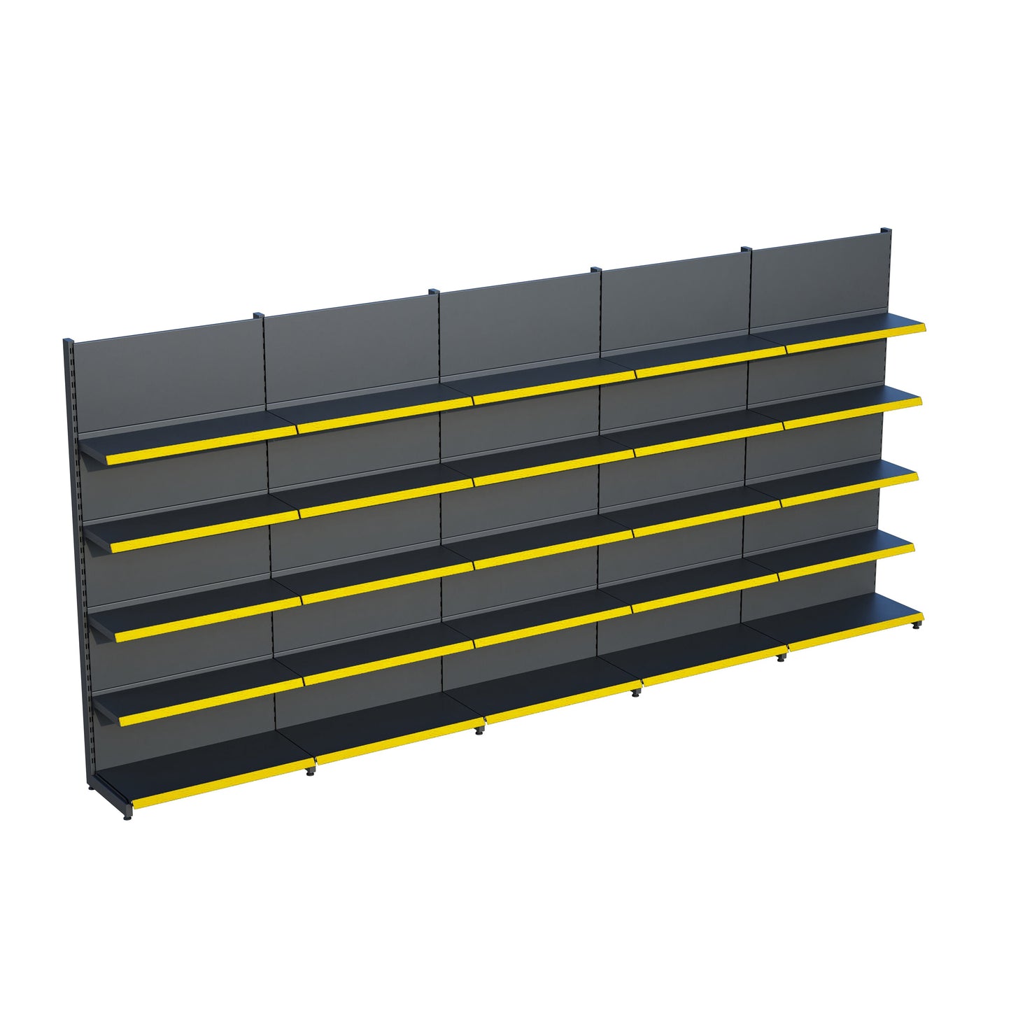 Antrasit Market Petshop Kırtasiye Rafı Duvar Ünitesi D30CMxG300CMxH220CM Antrasit Market Raf Sistemi
