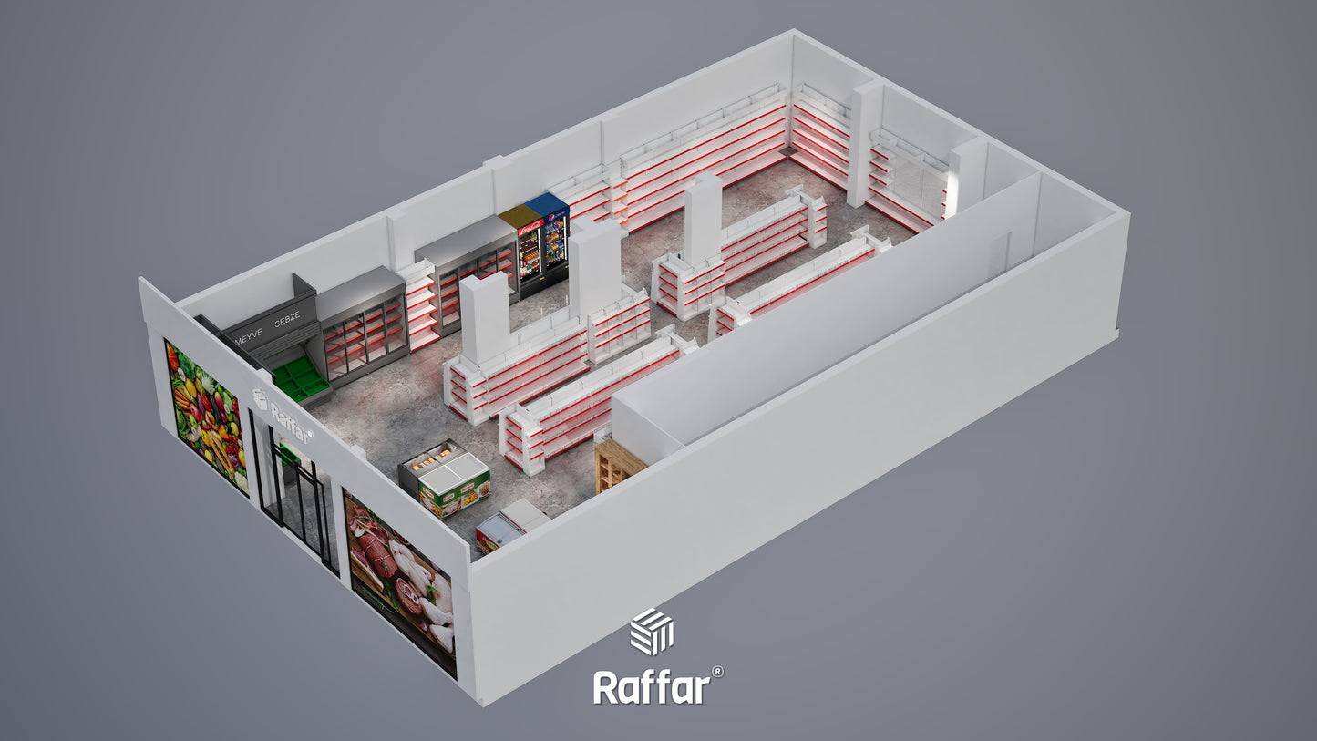 BAZALI Beyaz Metal 5 Katlı 2'li Birleşik Katlı Market Raf Sistemi | Market Rafı | G180CM Yükseklik H220 CM|