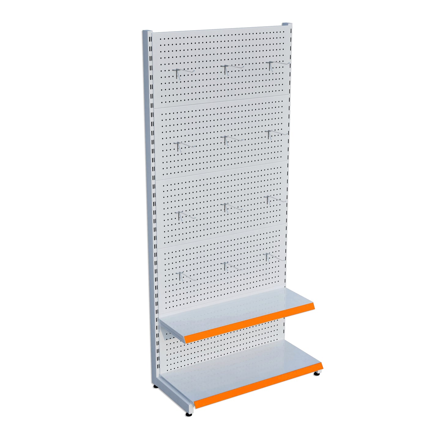 Beyaz Renk 2 Katlı Kancalı Hırdavat Raf Sistemi | Market Rafı | Yükseklik H220 CM|