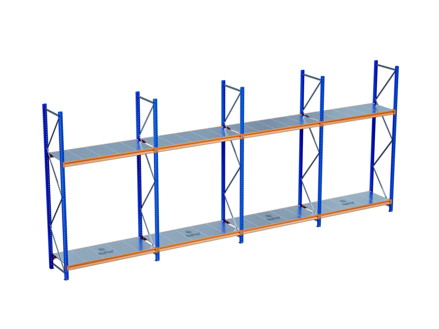 2 Katlı 4li Bitişik Endüstriyel Depo Raf Sistemi – Hafif Yük Rafı