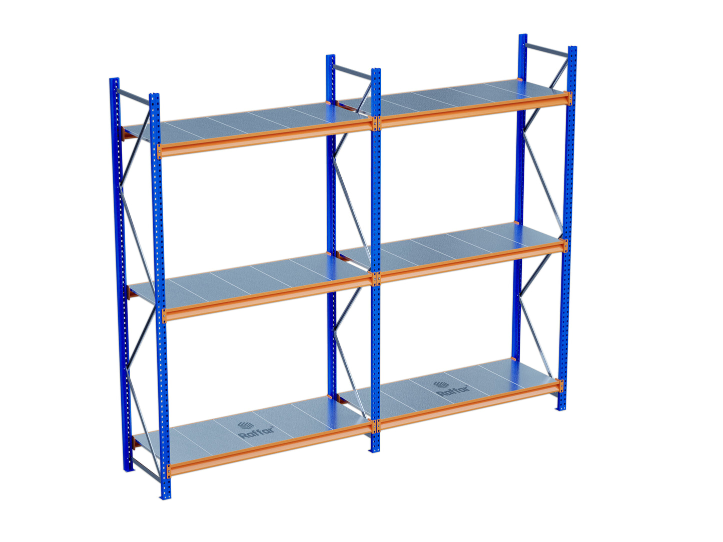 3 Katlı 2li Bitişik Endüstriyel Depo Raf Sistemi – Hafif Yük Rafı