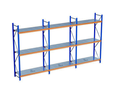 3 Katlı 3li Bitişik Endüstriyel Depo Raf Sistemi – Hafif Yük Rafı