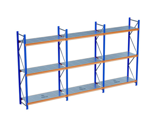 3 Katlı 3li Bitişik Endüstriyel Depo Raf Sistemi – Hafif Yük Rafı Raffar