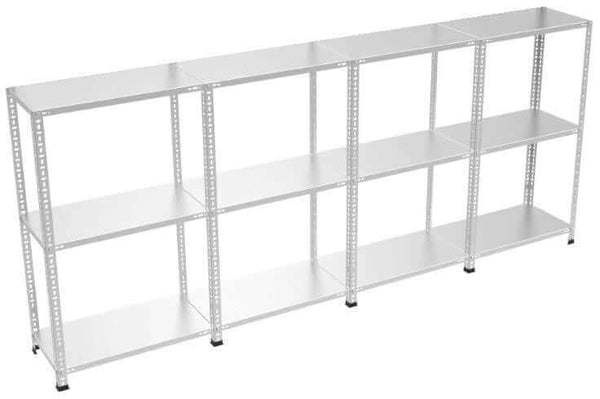 3 Katlı 4’li Bitişik Çelik Raf Sistemi | Galvaniz Depo Rafı | Demir Metal Raf