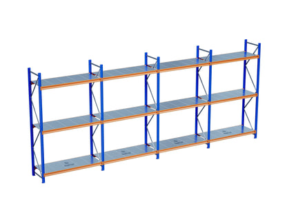 3 Katlı 4li Bitişik Endüstriyel Depo Raf Sistemi – Hafif Yük Rafı