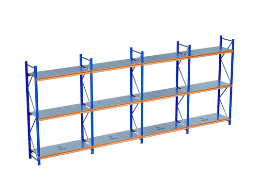 3 Katlı 4li Bitişik Endüstriyel Depo Raf Sistemi – Hafif Yük Rafı Raffar