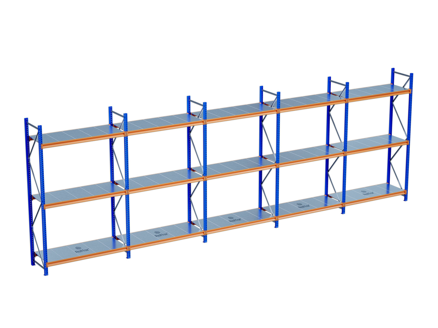 3 Katlı 5li Bitişik Endüstriyel Depo Raf Sistemi – Hafif Yük Rafı
