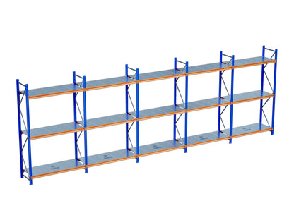 3 Katlı 5li Bitişik Endüstriyel Depo Raf Sistemi – Hafif Yük Rafı