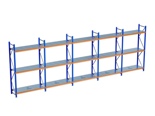 3 Katlı 5li Bitişik Endüstriyel Depo Raf Sistemi – Hafif Yük Rafı Raffar