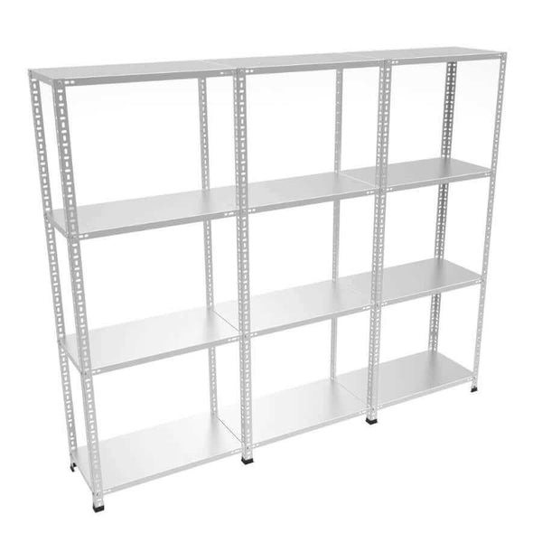 4 Katlı 3’li Bitişik Çelik Raf Sistemi | Galvaniz Depo Rafı | Demir Metal Raf |