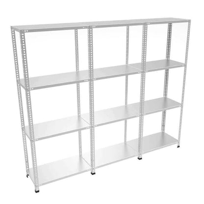 4 Katlı 3’li Bitişik Çelik Raf Sistemi | Galvaniz Depo Rafı | Demir Metal Raf |