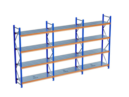 4 Katlı 3li Bitişik Endüstriyel Depo Raf Sistemi – Hafif Yük Rafı