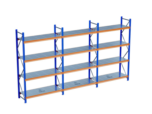 4 Katlı 3li Bitişik Endüstriyel Depo Raf Sistemi – Hafif Yük Rafı