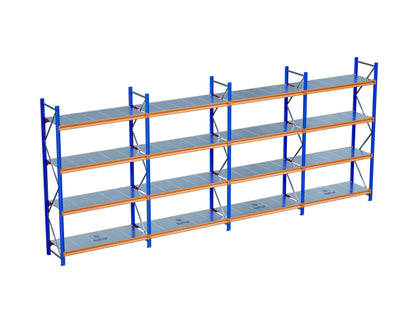 4 Katlı 4li Bitişik Endüstriyel Depo Raf Sistemi – Hafif Yük Rafı