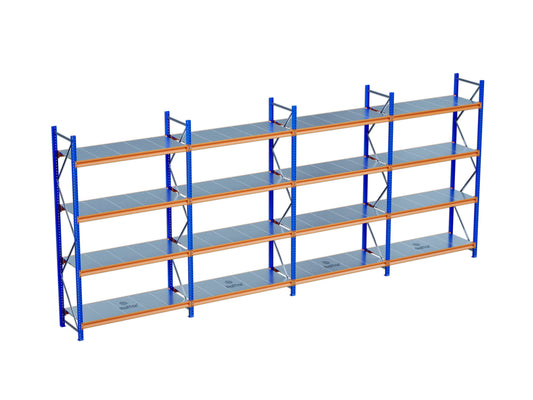 4 Katlı 4li Bitişik Endüstriyel Depo Raf Sistemi – Hafif Yük Rafı Raffar