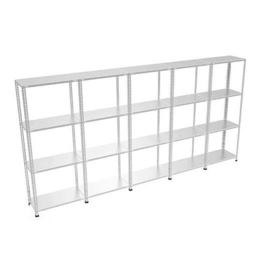 4 Katlı 5’li Bitişik Çelik Raf Sistemi | Galvaniz Depo Rafı | Demir Metal Raf | Cıvatalı Raf