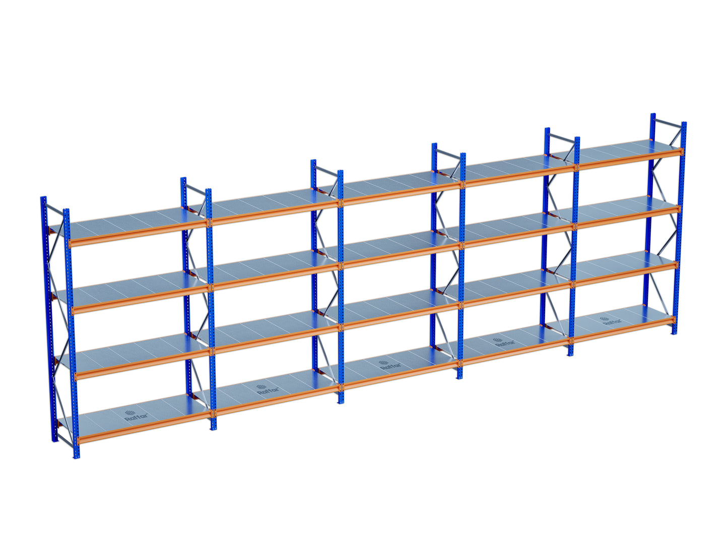 4 Katlı 5li Bitişik Endüstriyel Depo Raf Sistemi – Hafif Yük Rafı