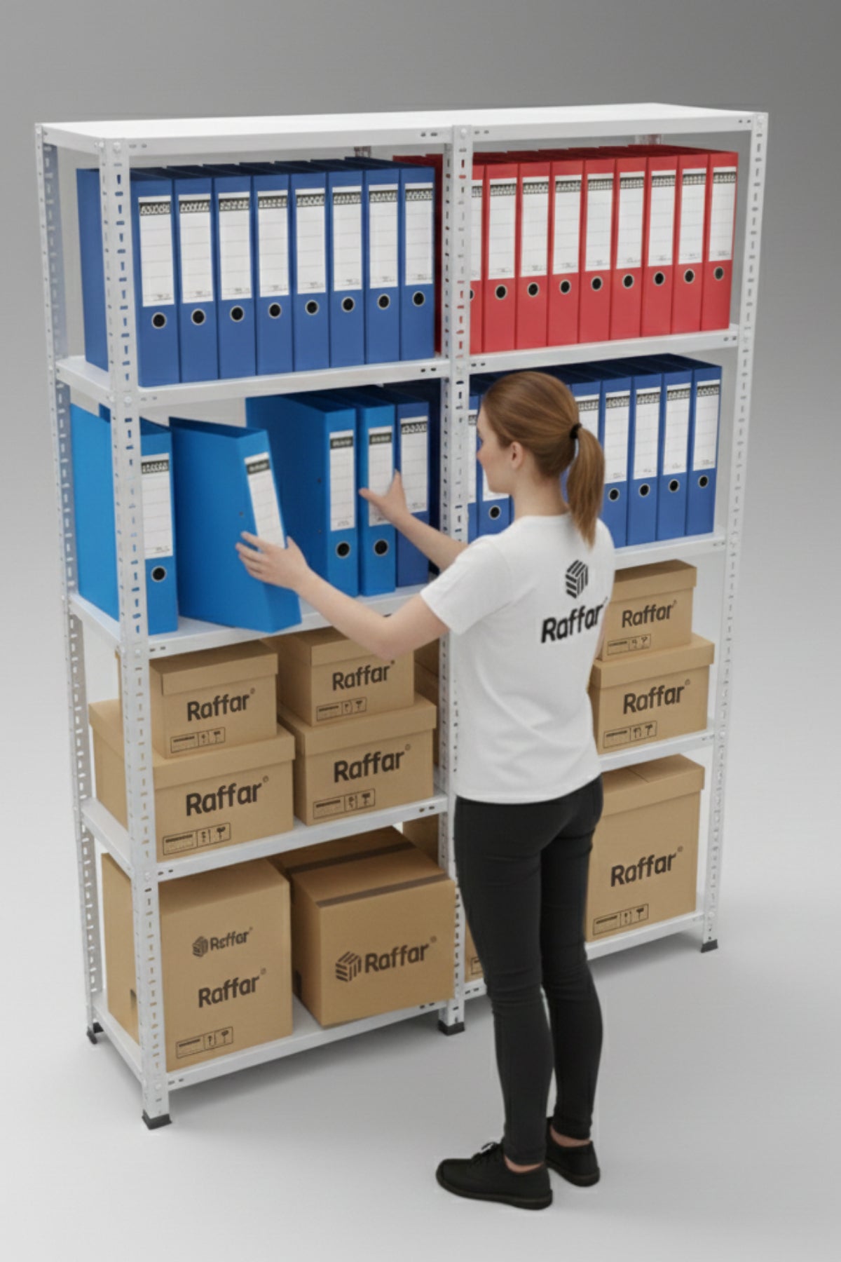 5 Katlı 2’li Bitişik Çelik Raf Sistemi | Galvaniz Depo Rafı | Demir Metal Raf |