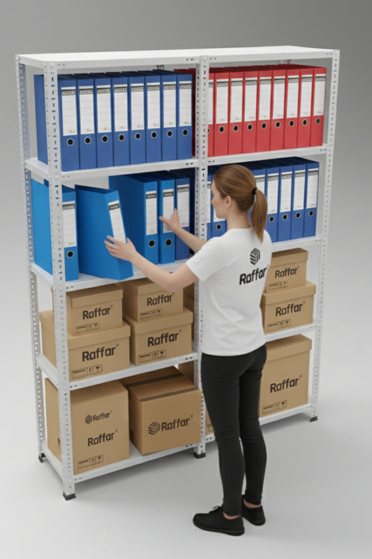 5 Katlı 2’li Bitişik Çelik Raf Sistemi | Galvaniz Depo Rafı | Demir Metal Raf |