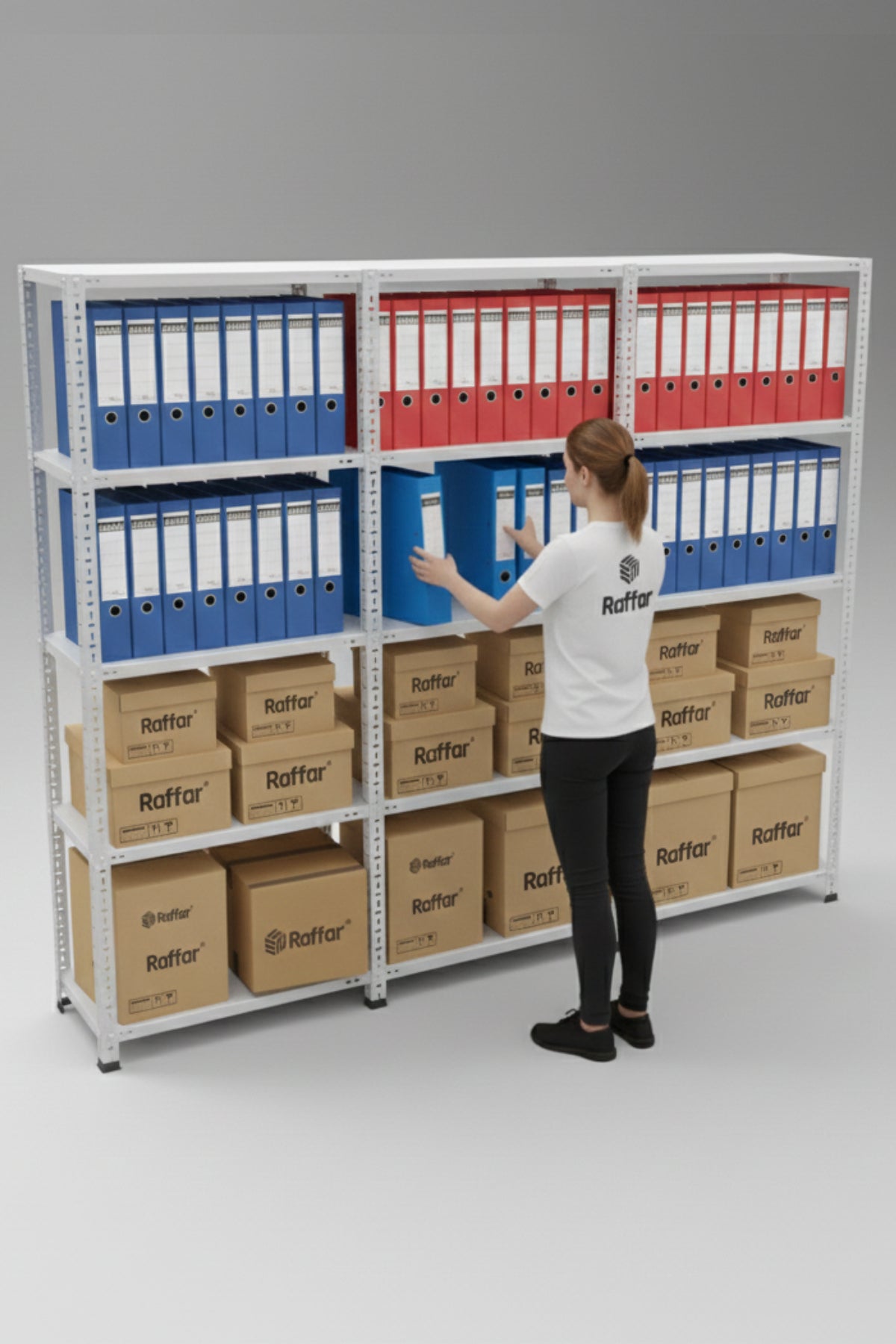 5 Katlı 3’li Bitişik Çelik Raf Sistemi | Galvaniz Depo Rafı | Demir Metal Raf |