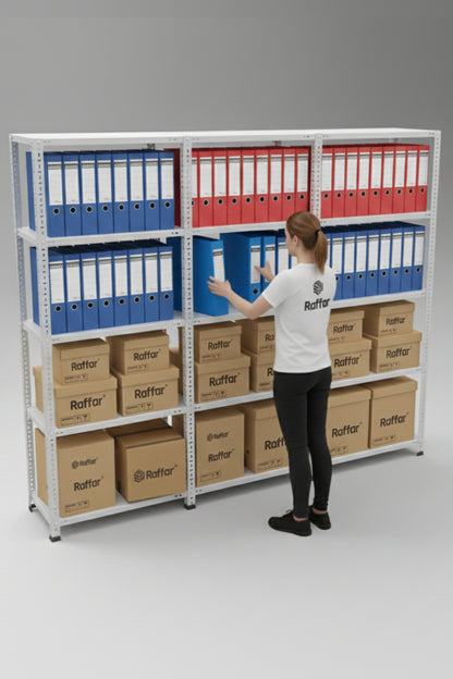 5 Katlı 3’li Bitişik Çelik Raf Sistemi | Galvaniz Depo Rafı | Demir Metal Raf |