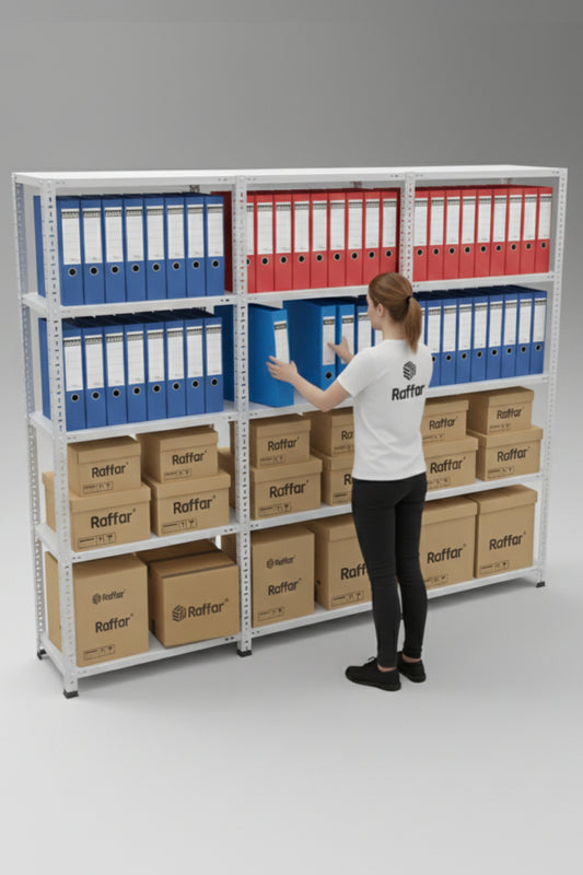 5 Katlı 3’li Bitişik Çelik Raf Sistemi | Galvaniz Depo Rafı | Demir Metal Raf |