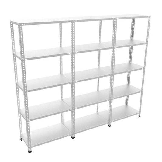 5 Katlı 3’li Bitişik Çelik Raf Sistemi | Galvaniz Depo Rafı | Demir Metal Raf | Cıvatalı Raf