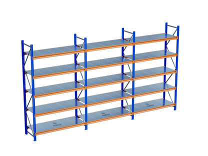 5 Katlı 3li Bitişik Endüstriyel Depo Raf Sistemi – Hafif Yük Rafı