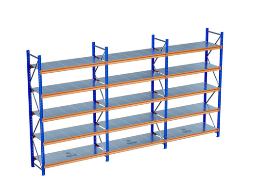 5 Katlı 3li Bitişik Endüstriyel Depo Raf Sistemi – Hafif Yük Rafı Raffar