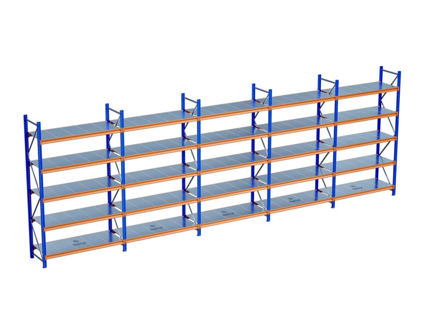 5 Katlı 5li Bitişik Endüstriyel Depo Raf Sistemi – Hafif Yük Rafı