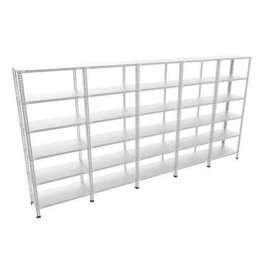 6 Katlı 5’li Bitişik Çelik Raf Sistemi | Galvaniz Depo Rafı | Demir Metal Raf | Cıvatalı Raf