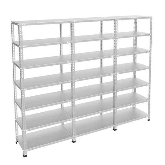 7 Katlı 3’lü Bitişik Çelik Raf Sistemi | Galvaniz Depo Rafı | Demir Metal Raf |