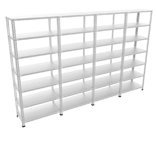 7 Katlı 4’li Bitişik Çelik Raf Sistemi | Galvaniz Depo Rafı | Demir Metal Raf |