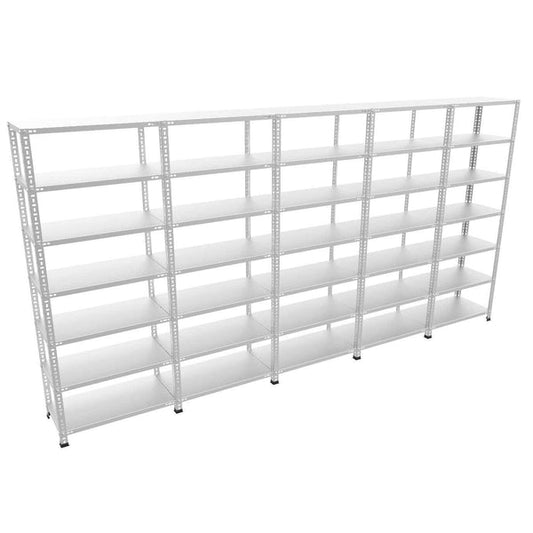 7 Katlı 5’li Bitişik Çelik Raf Sistemi | Galvaniz Depo Rafı | Demir Metal Raf | Cıvatalı Raf