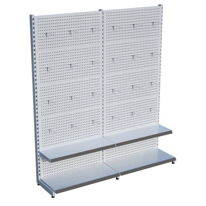 Beyaz Renk 2 Katlı Kancalı Hırdavat Raf Sistemi | Market Rafı | PetShop Rafı | Kırtasiye Rafı Yükseklik H220 CM Yan Yana 2'li Birleşik