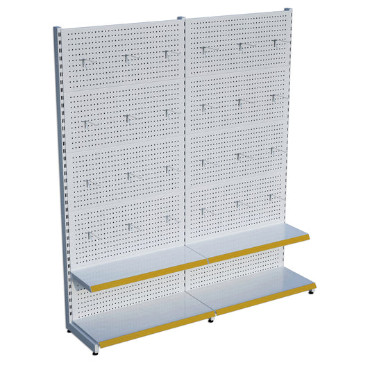 Beyaz Renk 2 Katlı Kancalı Hırdavat Raf Sistemi | Market Rafı | PetShop Rafı | Kırtasiye Rafı Yükseklik H220 CM Yan Yana 2'li Birleşik