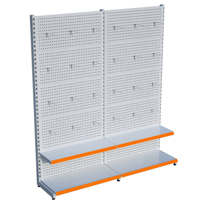 Beyaz Renk 2 Katlı Kancalı Hırdavat Raf Sistemi | Market Rafı | PetShop Rafı | Kırtasiye Rafı Yükseklik H220 CM Yan Yana 2'li Birleşik