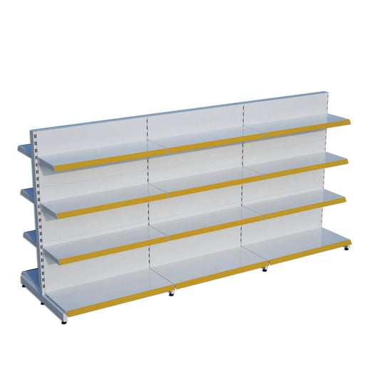 Beyaz Renk 4 Katlı Çiftli Orta Reyon  | Market Rafı | PetShop Rafı | Kırtasiye Rafı Yükseklik H140 CM Yan Yana 3'li Birleşik