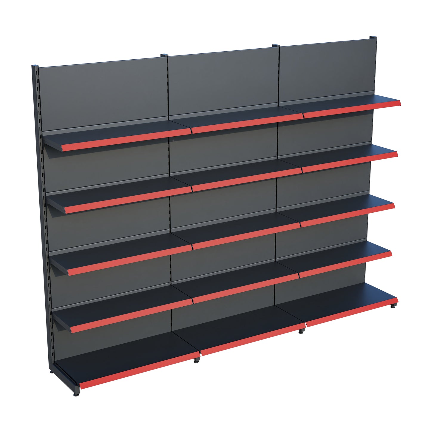 Antrasit Market Petshop Kırtasiye Rafı Duvar Ünitesi D30CMxG300CMxH220CM Antrasit Market Raf Sistemi