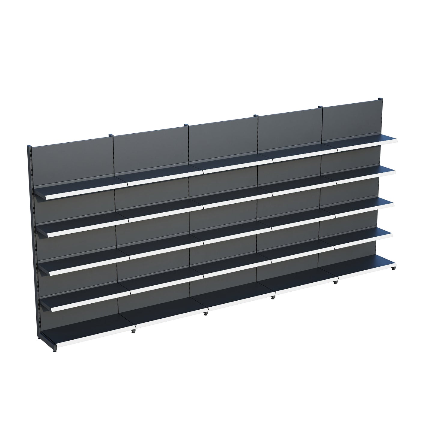 Antrasit Market Petshop Kırtasiye Rafı Duvar Ünitesi D30CMxG400CMxH220CM Antrasit Market Raf Sistemi