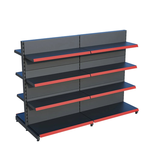 Antrasit Metal Çift Yönlü Orta Reyon 4 Katlı 2'li Birleşik  Market Raf Sistemi | Market Rafı |  G180CM Yükseklik H140 CM| Raffar