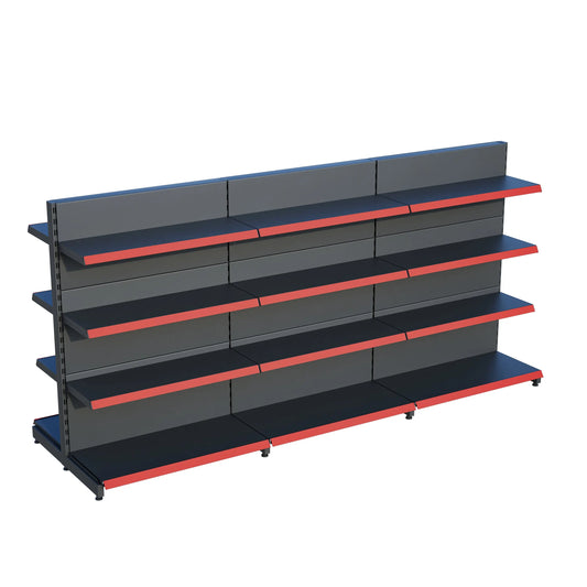 Antrasit Metal Çift Yönlü Orta Reyon 4 Katlı 3'li Birleşik  Market Raf Sistemi | Market Rafı | G270CM Yükseklik H140 CM| Raffar