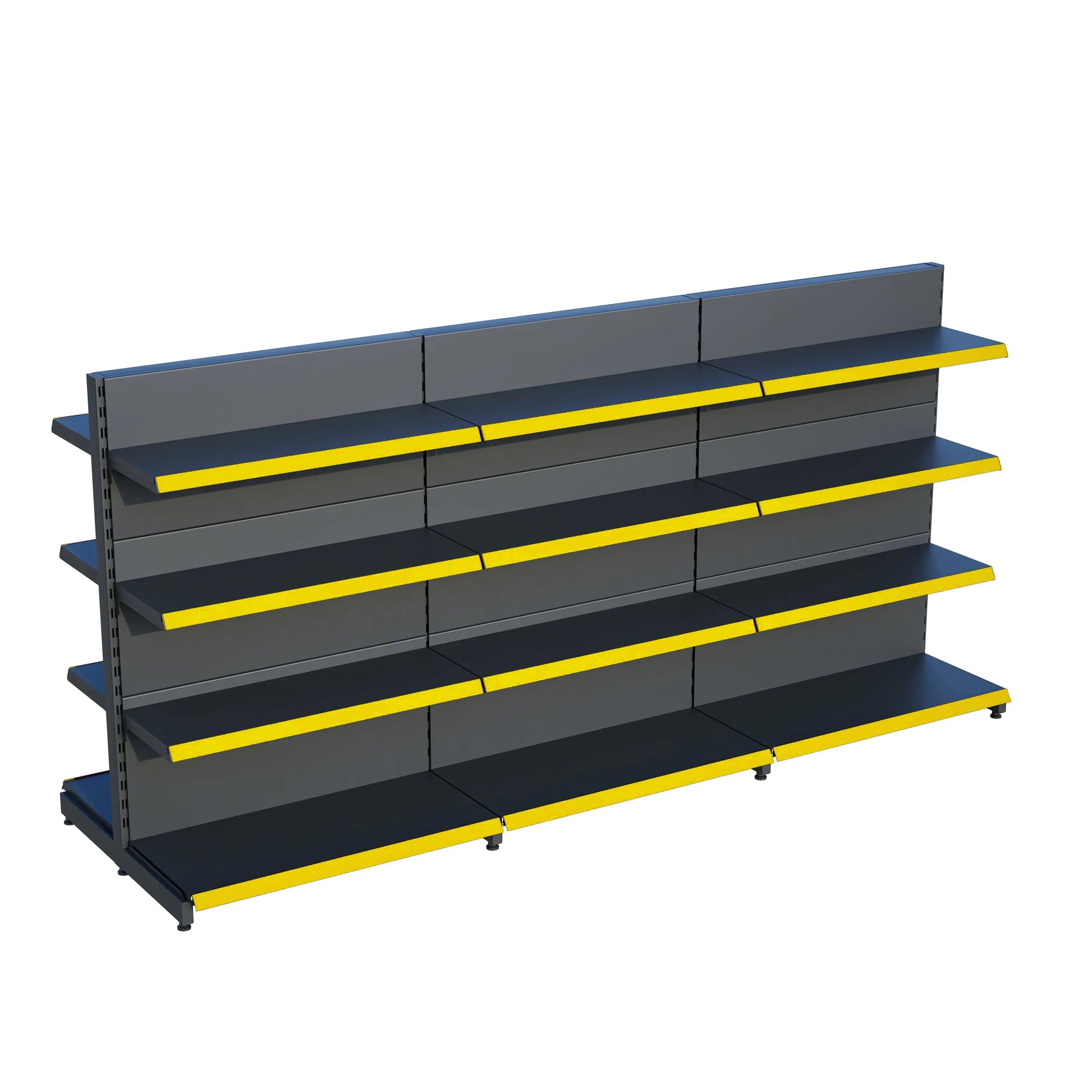 Antrasit Metal Çift Yönlü Orta Reyon 4 Katlı 3'li Birleşik  Market Raf Sistemi | Market Rafı | G270CM Yükseklik H140 CM| Raffar