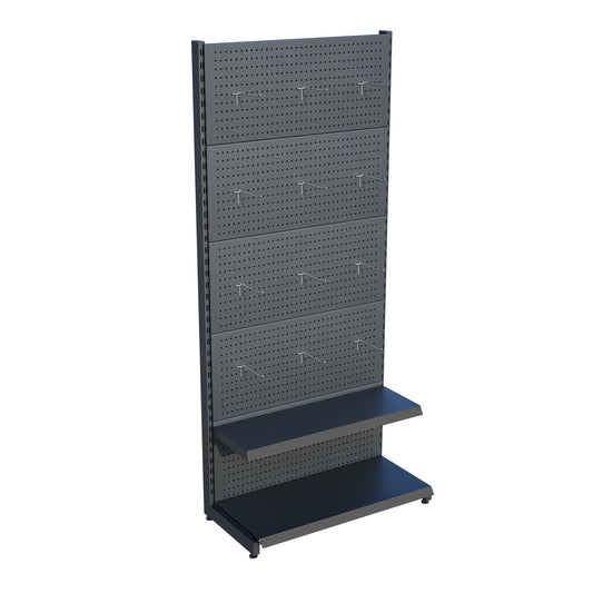 Antrasit Renk 2 Katlı Kancalı Hırdavat Raf Sistemi | Market Rafı | Yükseklik H220 CM|